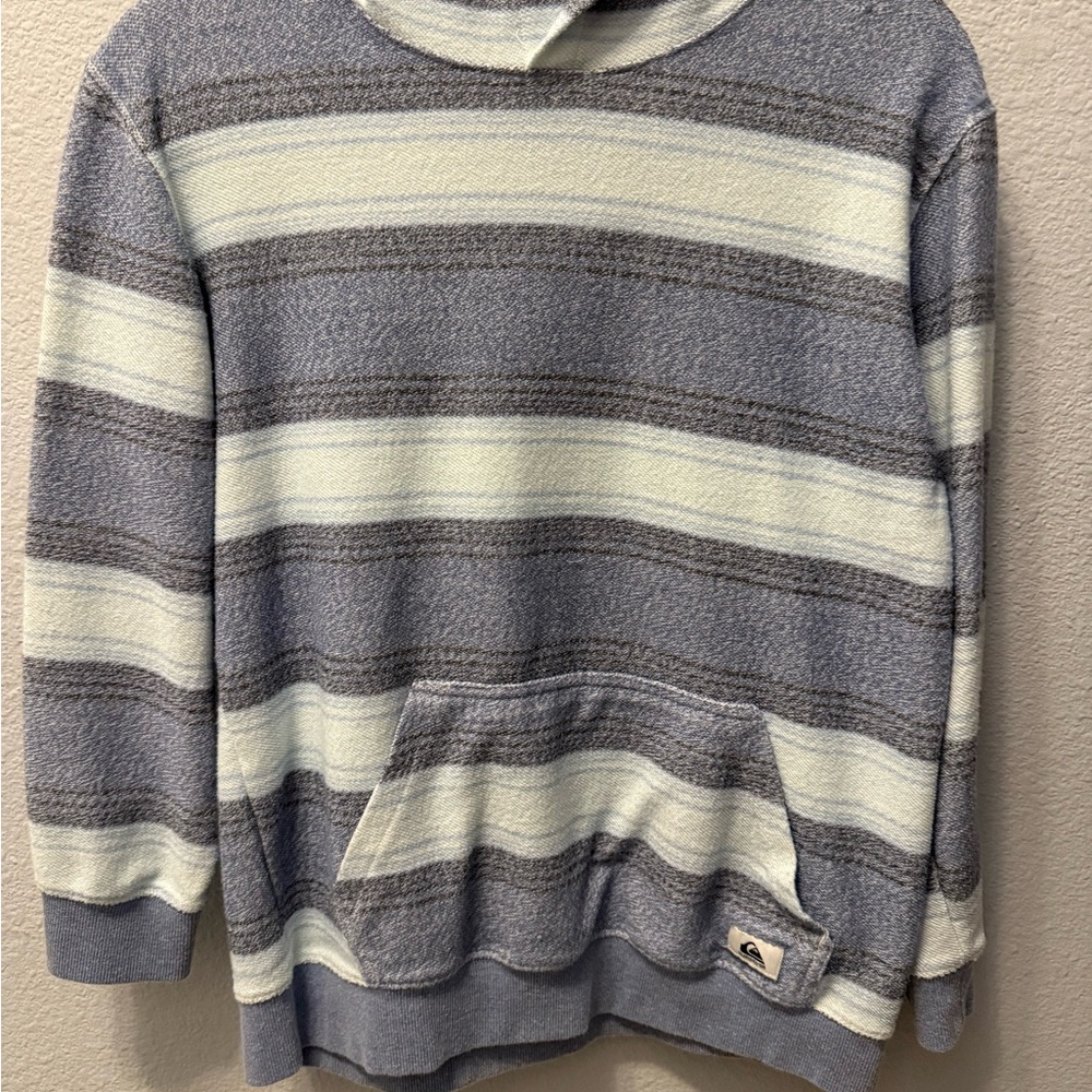 Quiksilver Boy's Blue and Gray Striped Crewneck Sweatshirt